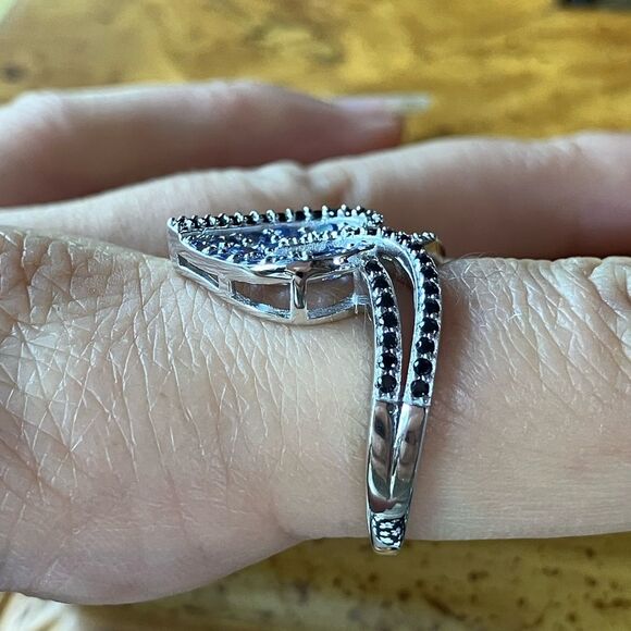 Genuine Tanzanite Black Spinel Sterling Silver Heart Ring Size 8 - Picture 3 of 10